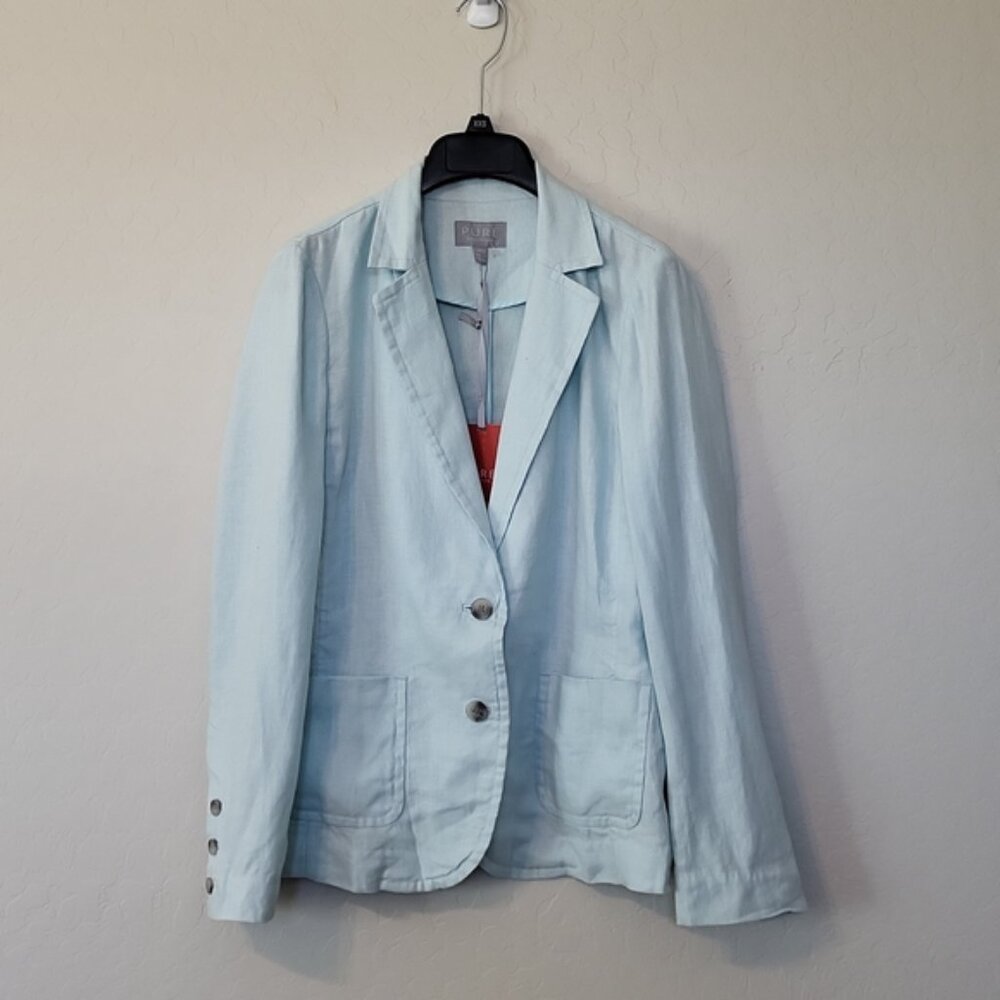 Pure Collection Laundered Linen Jacket Front Pockets 2 Button Closure Size 6